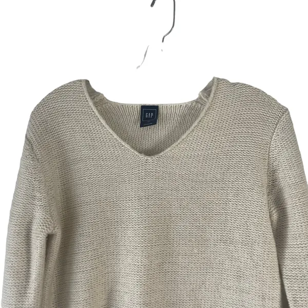 Gap Womens XS V-Neck Sweater‎ Beige Oatmeal Metallic Shimmer Cotton Wool Blend - Image 2