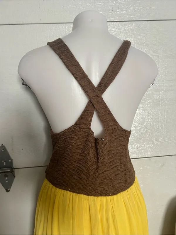 Zara Brown Crochet Bodice Yellow Maxi Dress - Image 5