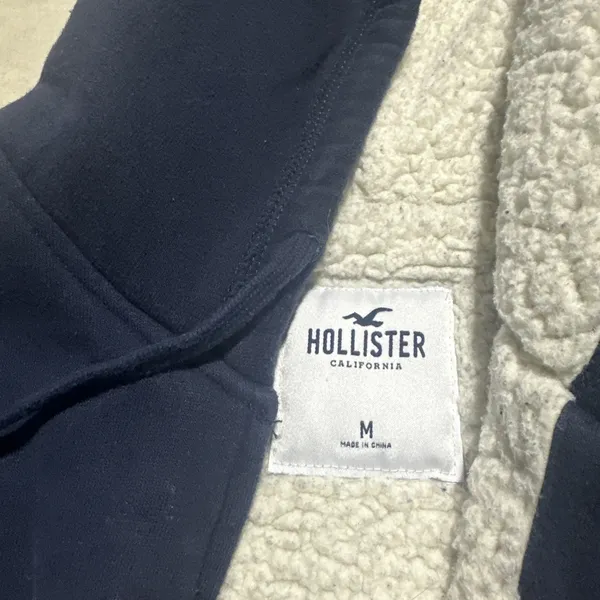 Hollister Surf Crew Hoodie Women's M Blue Embroidered Y2K Fleece Lined Full Zip - Image 3