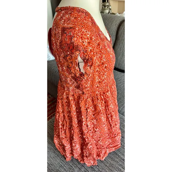 Free People Orange/Red Boho Mini Dress, Sz XS - Image 3