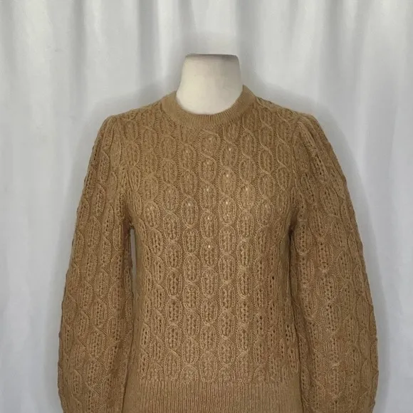 NWT!! J. CREW Balloon Sleeve Cable Knit Sweater Pale‎ Clay Tan Brown X-Small - Image 3