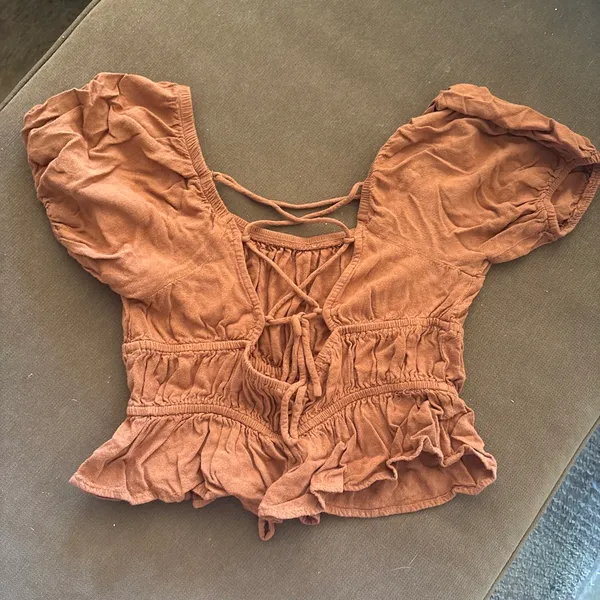 Lush Clothing Boutique Orange Ruffle Tie Back Top - Image 2