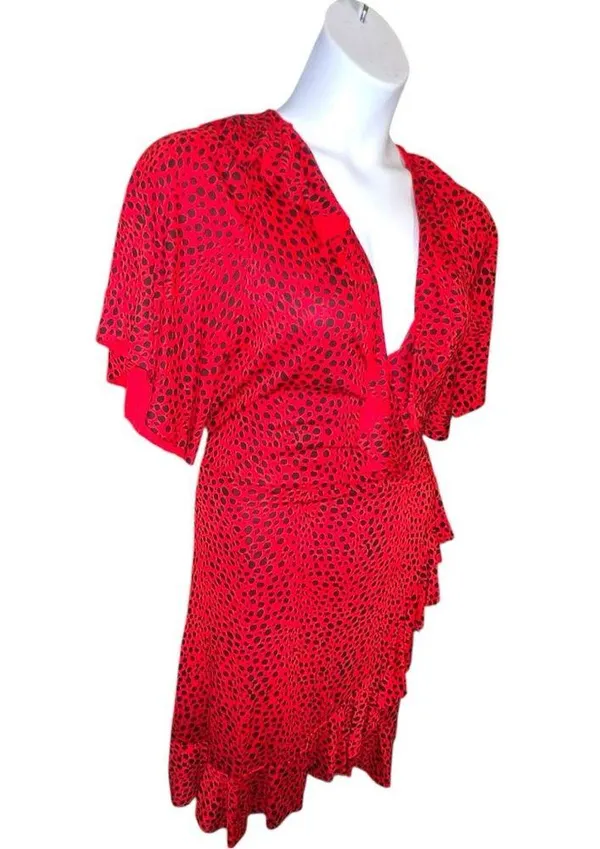Boohoo Red Asymmetrical Ruffled faux Wrap Dress - Image 7