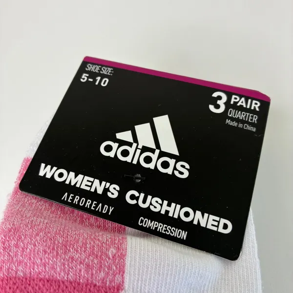 Adidas 3 Pair Quarter Womens Cushioned Socks AeroReady Compression NWT Sz 5-10 - Image 2