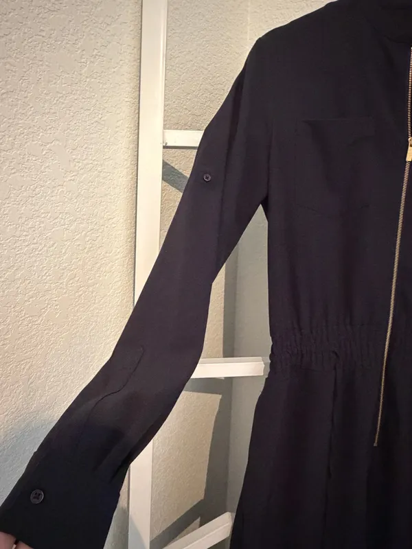Women’s Navy with Gold-Zip Utility Jumpsuit - Image 5