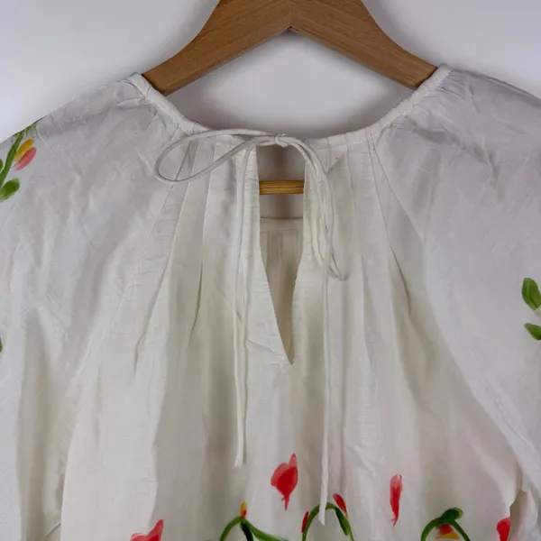 NWT Banjanan‎ Oana Puff Sleeve Top XS Watermelon Wat Artsy Silk Blend Cottage - Image 5