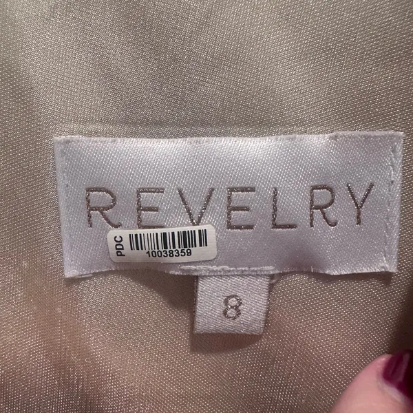Revelry Vera Satin Bridesmaid Dress Long Sleeve Champagne Taupe Sz 8 Formal Gown - Image 4