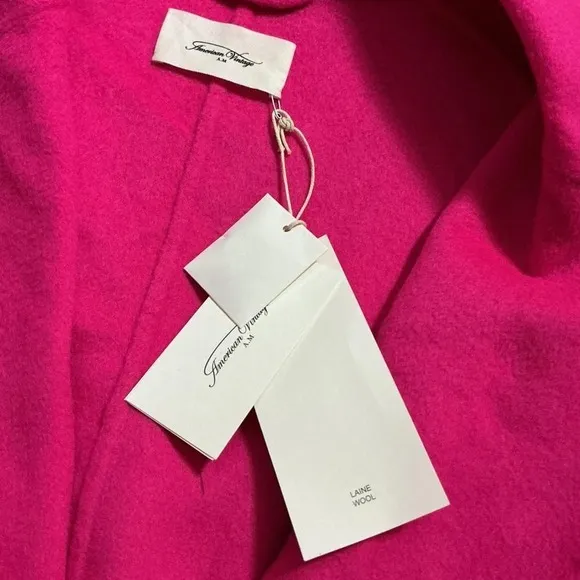 NWT American Vintage Fluorescent Pink Wool Long Blazer Coat with Notched Lapel‎ - Image 5