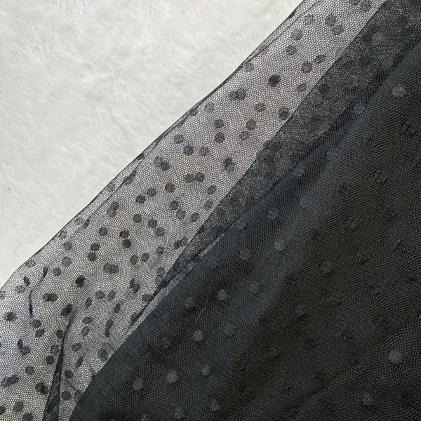 Lulus Black Swiss Dot Tulle Maxi Dress XS Ruffle Deep V-Neck Smocked Waist‎ - Image 12