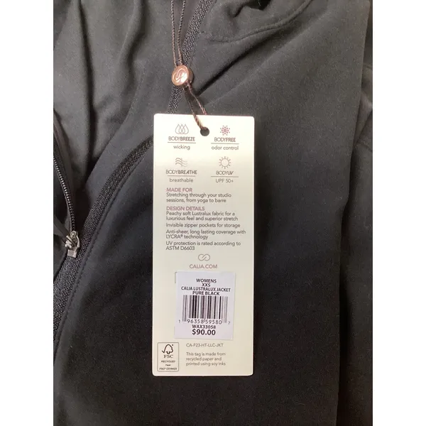 CALIA Lustralux Jacket Womens XXS Pure Black Full Zip Activewear WAX33058 NWT - Image 7