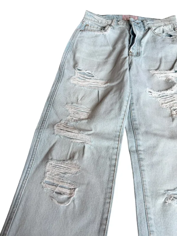 Revice High Waisted Straight Leg Jeans Distressed Denim Light Wash Size 26 Women - Image 3