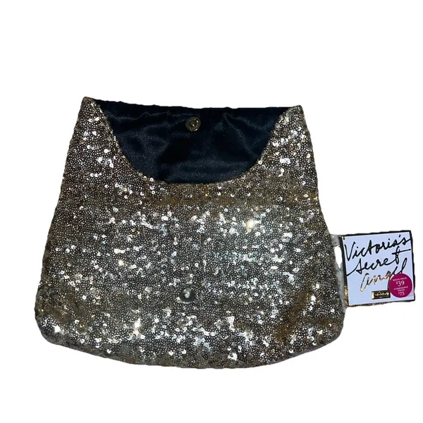 Victoria's Secret Angel Gold Sequin Foldover Clutch‎ Cosmetic Bag NWT Gold Glam - Image 5