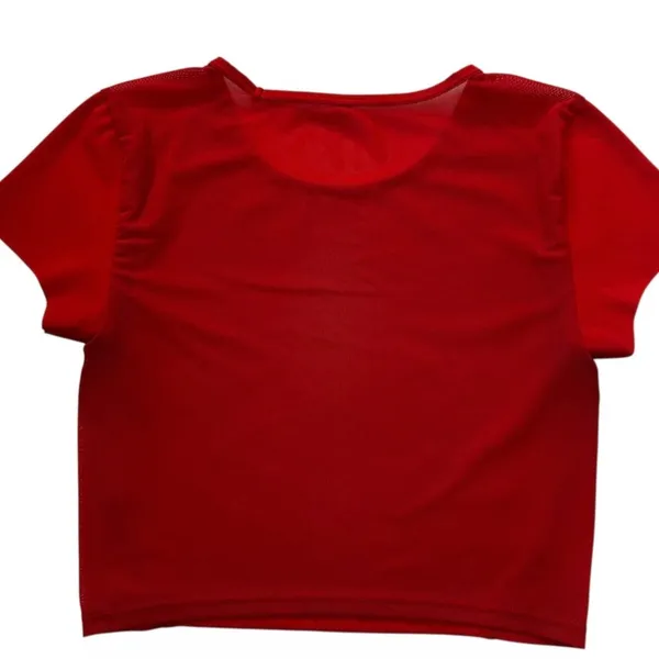 Aerie Womens Red Short Sleeve Mesh Back Cropped Activewear T-Shirt | 0112 - Image 2