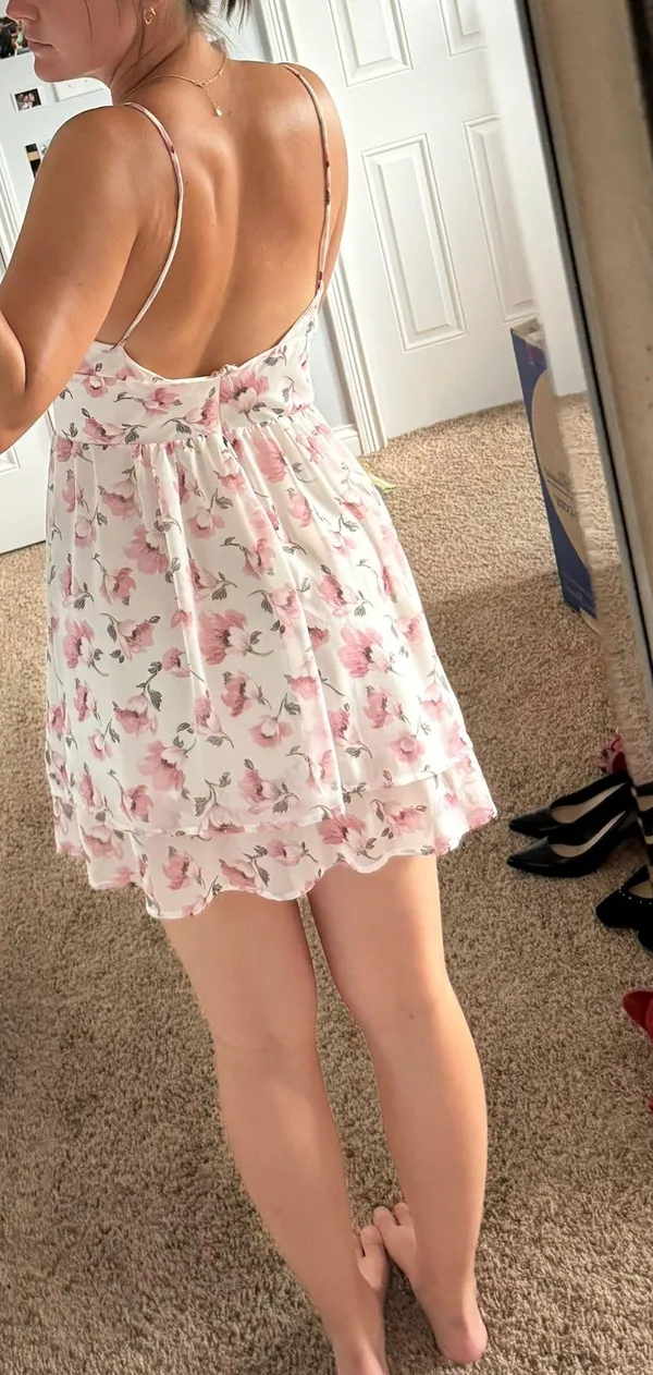 Tiered Floral Mini Dress White - Image 3