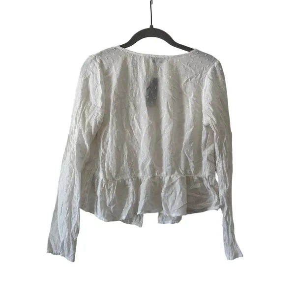 NWT Hollister Women’s White Swiss Dot Tie Front Peplum Blouse Long Sleeve XS - Image 7