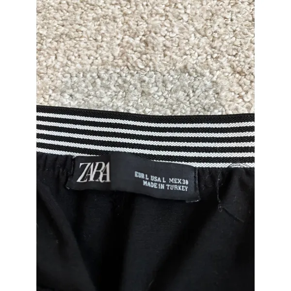Zara Dress Pants Size L Black Slim Leg Striped Elastic Waist Trousers - Image 3
