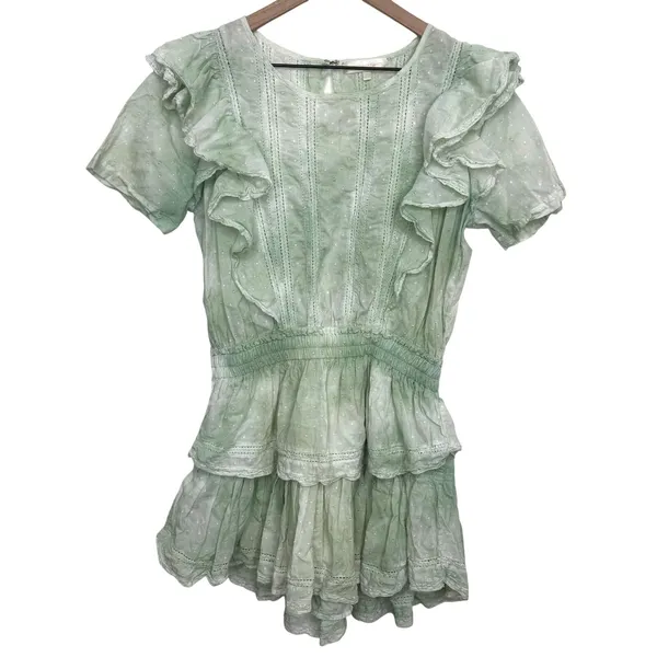 LoveShackFancy Natasha Dress in Moss Green Hand Dye Size Medium 100% Cotton - Image 2
