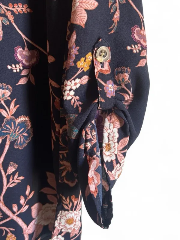 Maurices Navy Floral Blouse with Pink and Purple Accents size small - Image 2