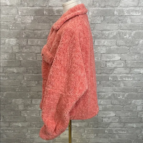Free People We The Free Teddy Swing Coral Pink Faux Fur Jacket - Image 3