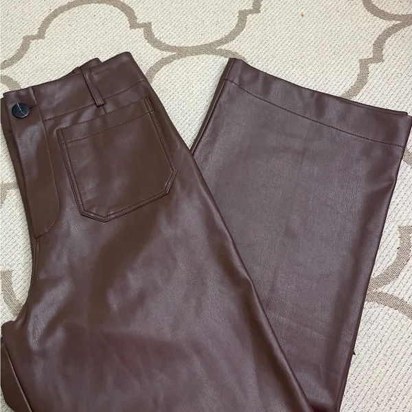 Maeve Anthropologie Colette Faux Leather Wide Leg Pants Dark Brown Size 28 - Image 2