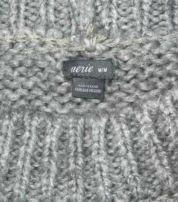 Aerie Oversized Knit Crewneck Sweater Grey - Image 3