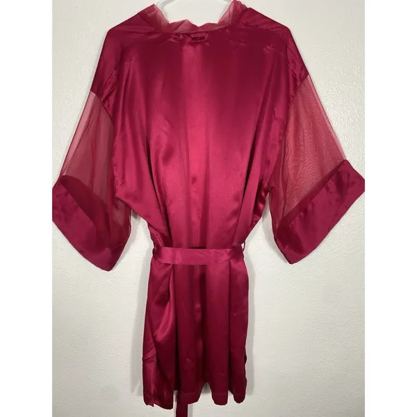 Victoria's Secret Pink Satin Sheer Sleeve Tie Waist Kimono Robe One Size - Image 7