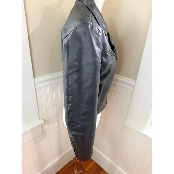 Bullskins Vintage Leather Motorcycle Jacket Side Lace Biker Black Womens M 14 - Image 5