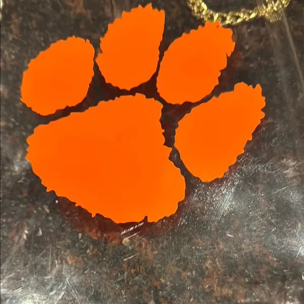 Clear Tote Bag with orange Clemson Tiger Paw Print and Gold Chain - Image 3