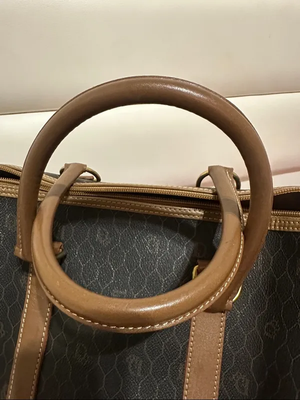 Christian Dion PVC Brown Monogram Travel Duffle Bag with Leather Trim - Image 11