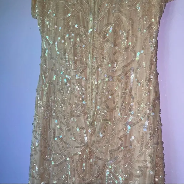 Vintage Size M Pastel Peach Silk Sequin Ball Gown Formal Dress Modest Hoco Prom - Image 9