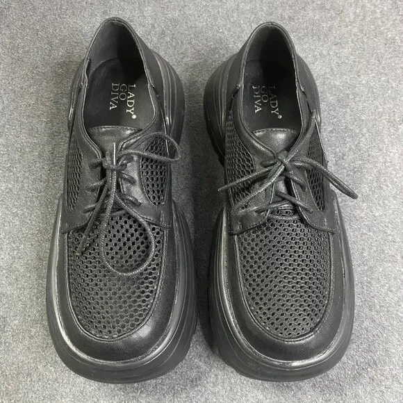 Lady Go Diva Platform Oxfords‎ Shoes Womens Lug Sole Mesh Chunky Black Sz 7 NWOT - Image 3
