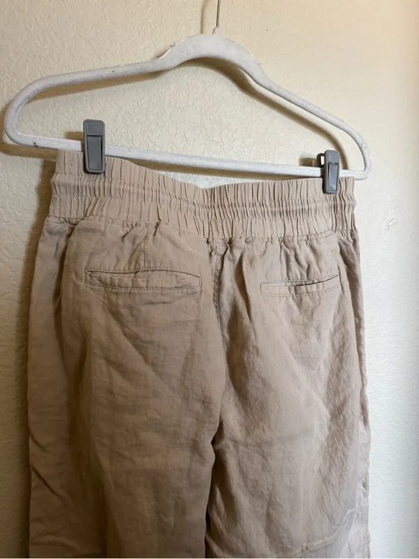 Quince Linen Wide Leg Pants Sz M Tan Neutral Drawstring - Image 8