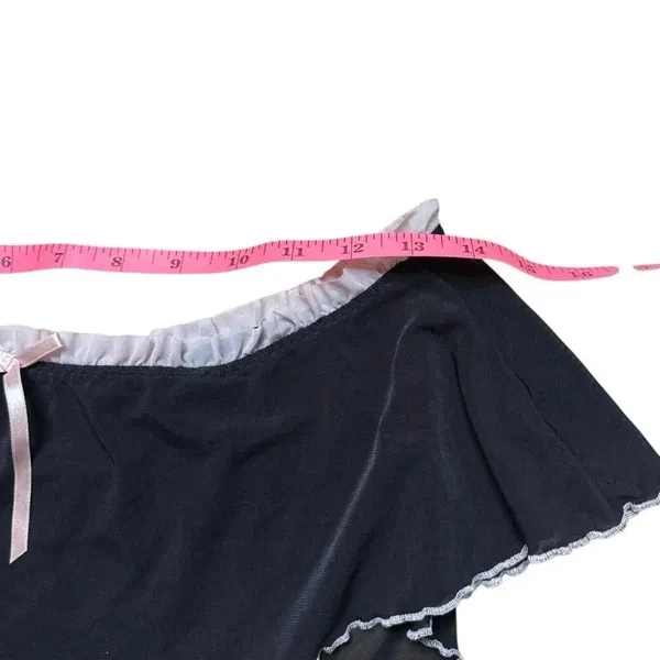 Black sheer skirted thong with pink satin bow and trim medium - Image 3