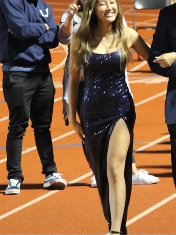 Windsor Navy Sequin Spaghetti-Strap Maxi Dress - Image 2
