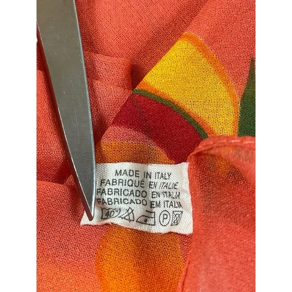 Made in Italy Orange Floral Scarf 100% Polyester Sheer Lightweight Wrap - Image 5