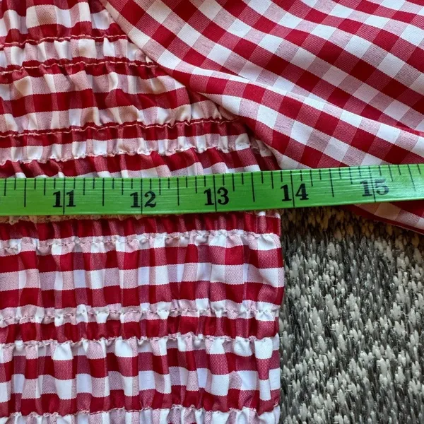 VINE & LOVE Red & White Gingham Milkmaid / Picnic / Puff Sleeves Top - Small - Image 10