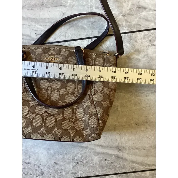 Coach Kelsey Satchel Signature Jacquard Canvas Brown Crossbody Bag F27580 - Image 8
