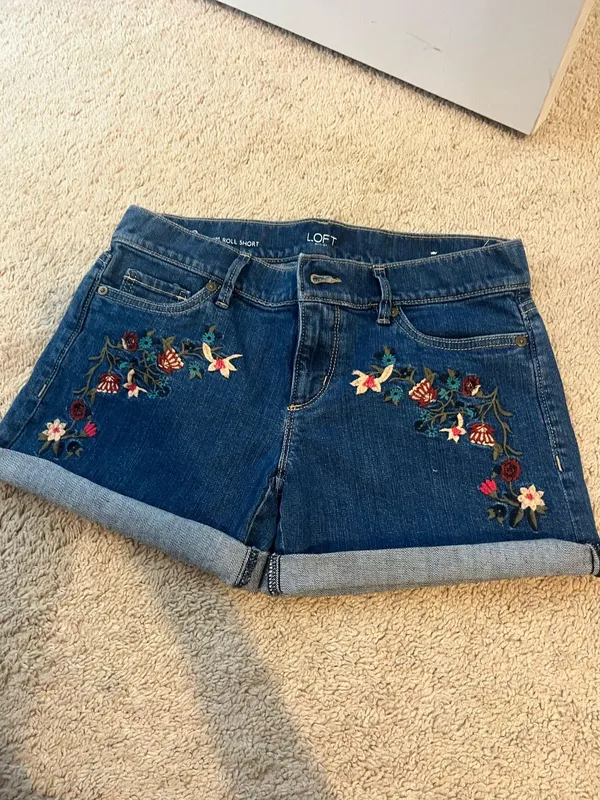 Loft Embroidered Denim Shorts Floral - Image 2