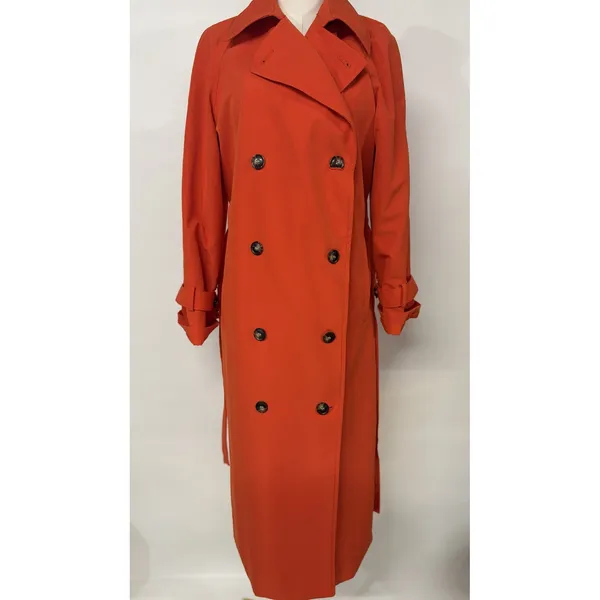 H&M Womens Orange Double Breasted Belted Long Trench Coat XS P/N 11152047 - Image 2