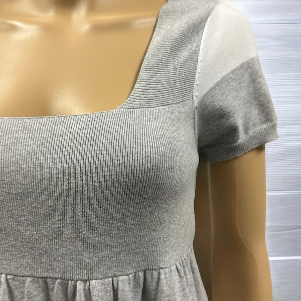 Pink Rose Premium Quality Grey White Striped Short Sleeve Knit Mini Dress Large - Image 4