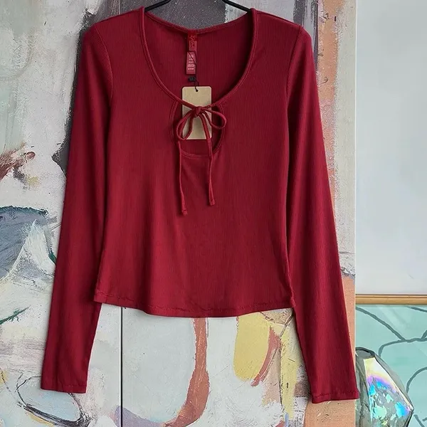 SKIMS Tie Front Long Sleeve Rib Stretch Modal Pajama Top - Image 4