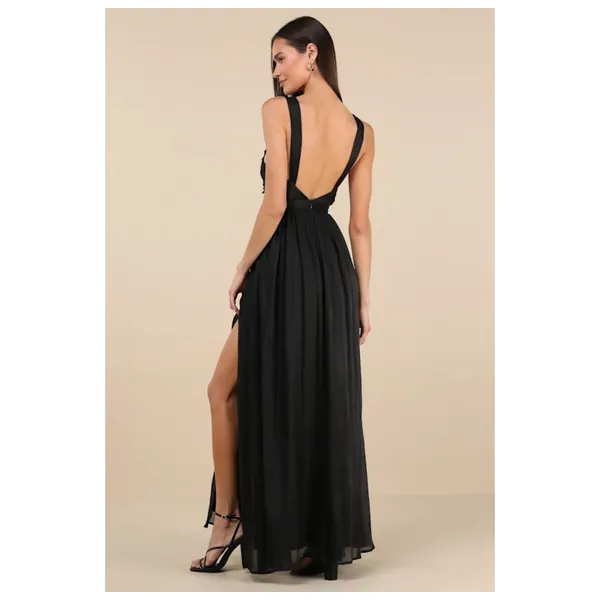 NWT Lulus Aria Black Crinkle Knotted Backless Maxi Dress Gala banquet Ball Sz L - Image 3