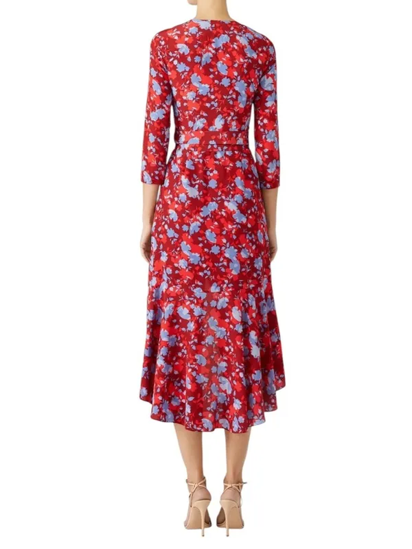 Alexis Silk Lorna Rouge Floral Wrap Midi Ruffle Hem Dress Size XS - Image 3