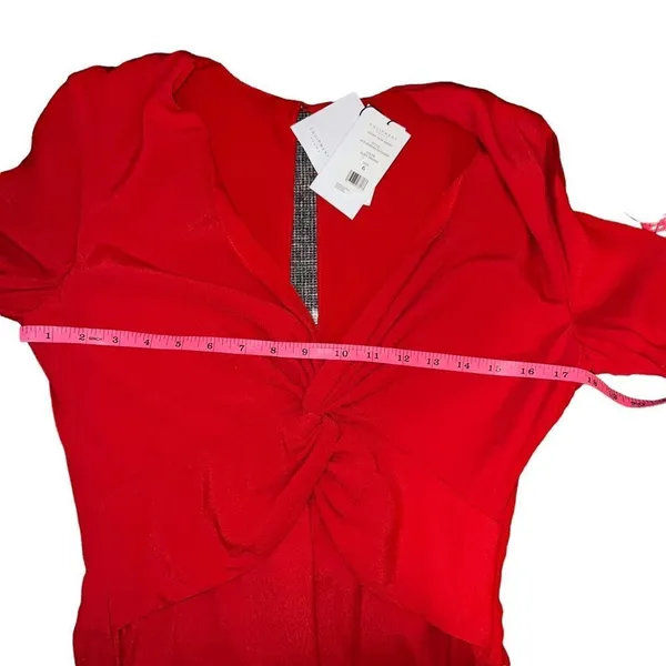 Equipment Femme Short Faun Red Twist Knot V Neck Midi Dress NWT Size 6 - Image 10