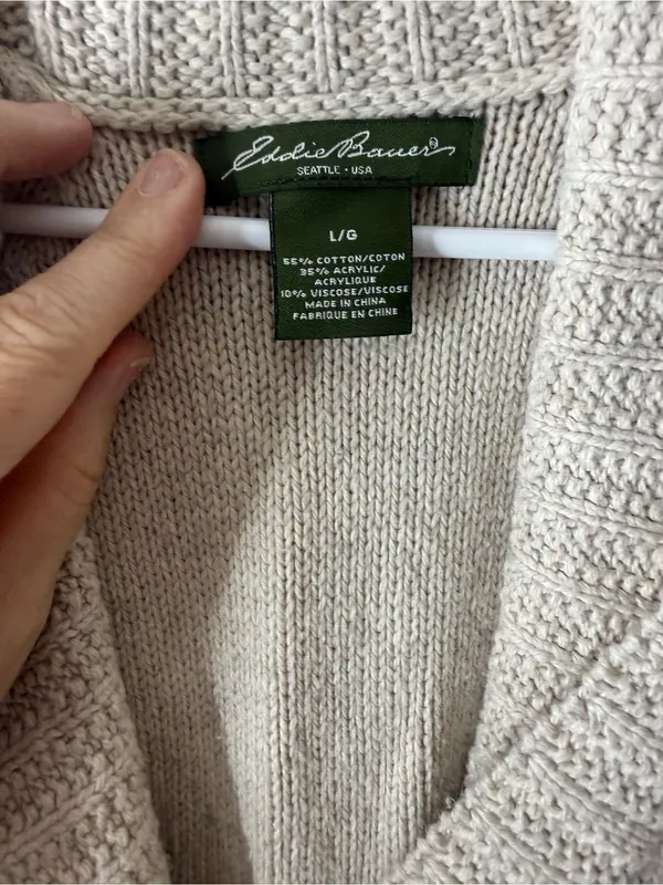 Eddie Bauer Cream Cable Knit Zip-Up Shawl Cardigan size large - Image 9