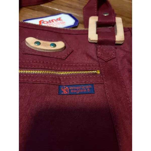 American‎ Eagles Tote Bag Vintage 90s Burgundy Canvas Wood Buckle NWT OS Retro - Image 2