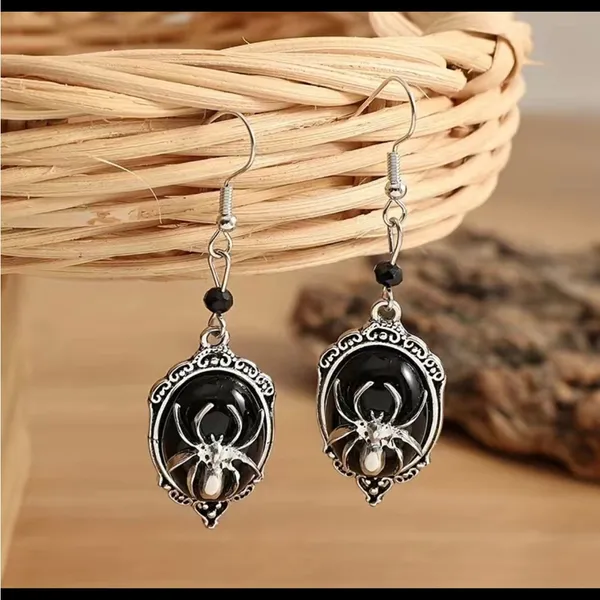 Gothic Retro Style Black Gemstone Spider Earrings Faux Fashion Jewelry‎ - Image 8