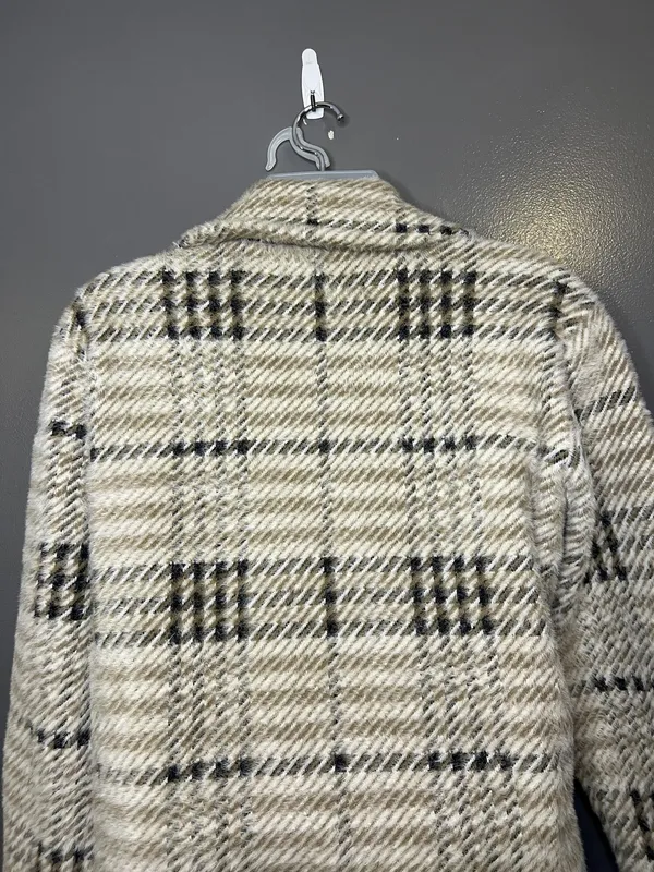 Anthropologie NVLT Coat Womens Large Beige Plaid Fuzzy Knit Button Front Unlined - Image 8