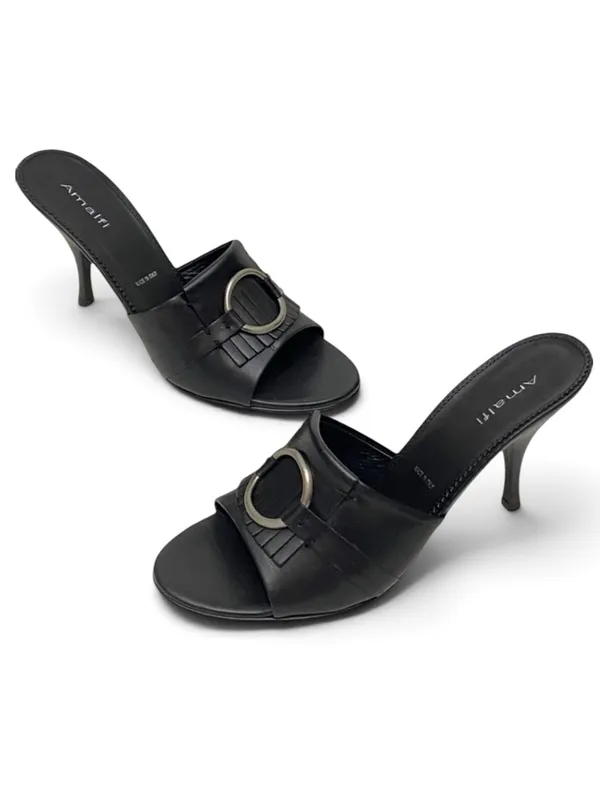 Amalfi Black Italian Leather Fringe kitten-heel mules - Image 14