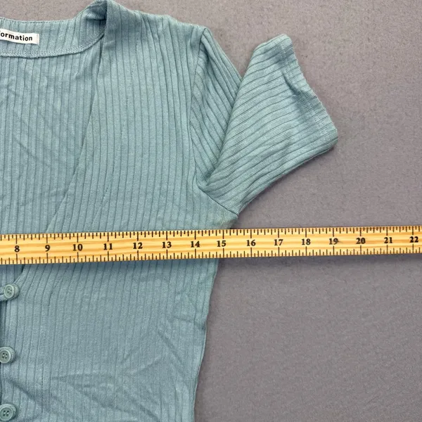 Reformation Sage Green‎ Ribbed V-Neck Button Front Cropped Cardigan Top Medium - Image 4